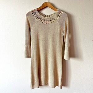 Lilly Pulitzer Carino Light Gold Metallic Sweater Dress Women's Size Medium